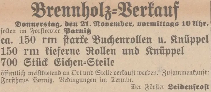 Anzeige in der Kemberger Zeitung